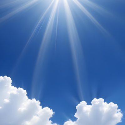 Bright Sun Rays Shining Through Clouds In A Clear Blue Sky 16 B660