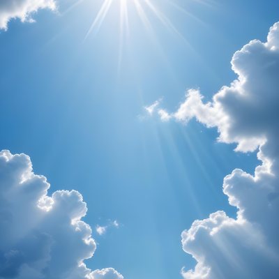 Bright Sun Rays Shining Through Clouds In A Clear Blue Sky 3 A058