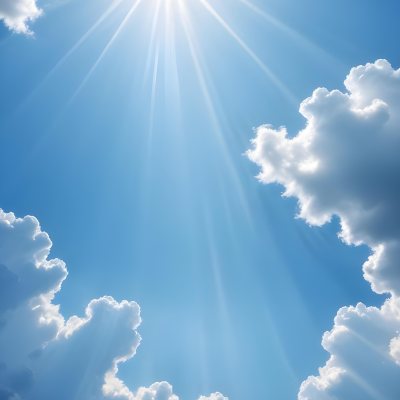 Bright Sun Rays Shining Through Clouds In A Clear Blue Sky 4 9faa