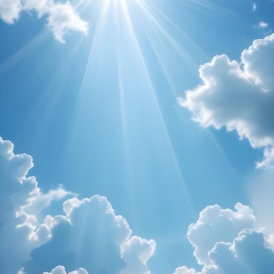 Bright Sun Rays Shining Through Clouds In A Clear Blue Sky 7 E2d6