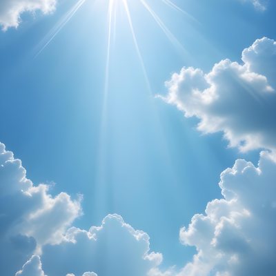 Bright Sun Rays Shining Through Clouds In A Clear Blue Sky 8 9dd8