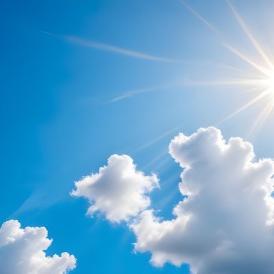 Bright White Clouds In A Clear Blue Sky With Sunlight Shining Through 16 5d2d