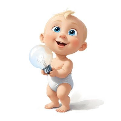 3d Model A Cartoon Baby With Light Blonde Hair And Large Blue Eyes Smiling While Holding A Light Bulb The Baby Is Wearing A Simple White Diaper And Is Set Against A Plain White Background Figure Octane Render Volum 14 C74e
