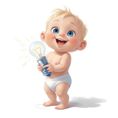 3d Model A Cartoon Baby With Light Blonde Hair And Large Blue Eyes Smiling While Holding A Light Bulb The Baby Is Wearing A Simple White Diaper And Is Set Against A Plain White Background Figure Octane Render Volum 15 D1ca