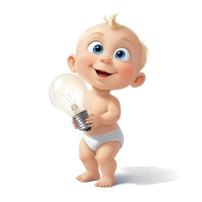 3d Model A Cartoon Baby With Light Blonde Hair And Large Blue Eyes Smiling While Holding A Light Bulb The Baby Is Wearing A Simple White Diaper And Is Set Against A Plain White Background Figure Octane Render Volum 3 Ca09