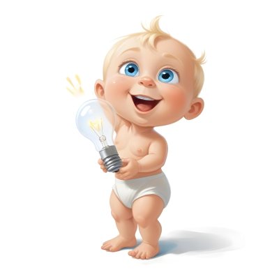 3d Model A Cartoon Baby With Light Blonde Hair And Large Blue Eyes Smiling While Holding A Light Bulb The Baby Is Wearing A Simple White Diaper And Is Set Against A Plain White Background Figure Octane Render Volum 4 95b6