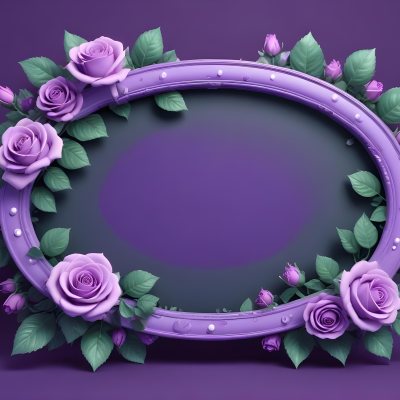 3d Model A Purple Oval Frame With White Dots And Three Purple Roses With Green Leaves At The Bottom Isolated On Purple Background Figure Octane Render Volumetric Highly Detailed Videogame Aesthetic 4 5898