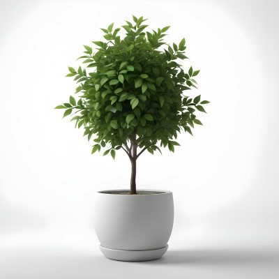 3d Model A Small Tree With Green Leaves In A White Pot The Background Is Gray The Lighting Is Soft And Diffused The Composition Is Simple And Clean Figure Octane Render Volumetric Highly Detailed Videogame Aesth 39 5b2c