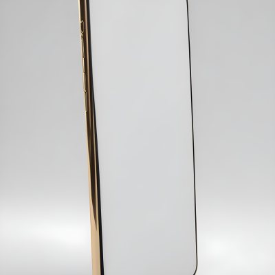 3d Model A Smartphone With A Blank White Screen The Phone Has A Gold Frame Isolated On A White Background Figure Octane Render Volumetric Highly Detailed Videogame Aesthetic 31 F867