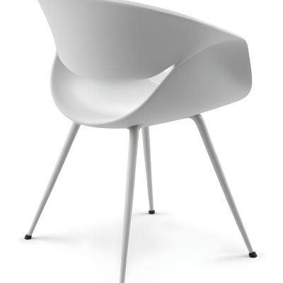 3d Model A White Plastic Chair With Three Plastic Legs The Chair Has A Curved Back And Armrests In A White Background Figure Octane Render Volumetric Highly Detailed Videogame Aesthetic 16 E630