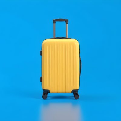 3d Model A Yellow Suitcase With A Handle Extended Standing Upright On A Blue Background Minimalist Design Bright Colors Clean And Simple Composition Travel Concept Figure Octane Render Volumetric Highly Detailed 9 17b6