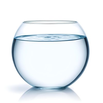 3d Model Fishbowl With Clear Water Transparent Glass Round Shape Smooth Surface Water Level Near The Top Clean And Simple Design White Background Figure Octane Render Volumetric Highly Detailed Videogame Aest 50 A2af