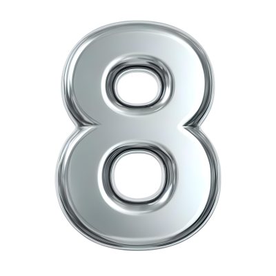 3d Model Silver Number Eight With Rounded Edges Metallic Texture Shiny Surface Smooth Finish Simple Design Isolated On A White Background Studio Lighting Figure Octane Render Volumetric Highly Detailed Videogam 11 9015