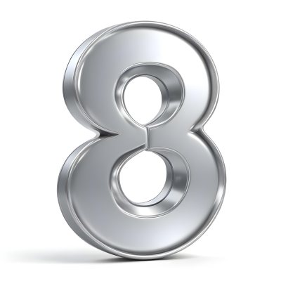 3d Model Silver Number Eight With Rounded Edges Metallic Texture Shiny Surface Smooth Finish Simple Design Isolated On A White Background Studio Lighting Figure Octane Render Volumetric Highly Detailed Videogam 12 7bc4