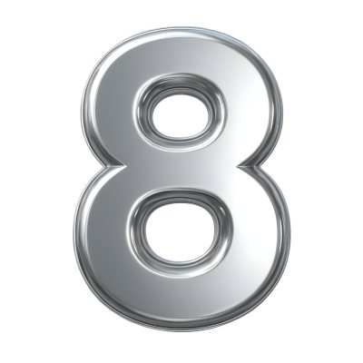 3d Model Silver Number Eight With Rounded Edges Metallic Texture Shiny Surface Smooth Finish Simple Design Isolated On A White Background Studio Lighting Figure Octane Render Volumetric Highly Detailed Videogam 15 4176