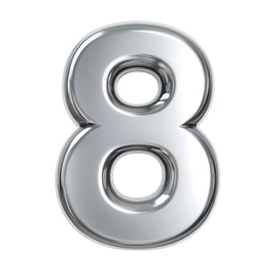 3d Model Silver Number Eight With Rounded Edges Metallic Texture Shiny Surface Smooth Finish Simple Design Isolated On A White Background Studio Lighting Figure Octane Render Volumetric Highly Detailed Videogam 16 B03c