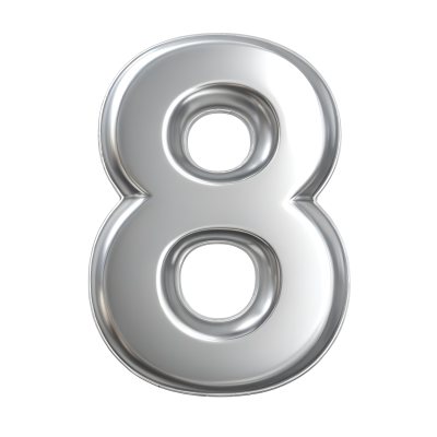 3d Model Silver Number Eight With Rounded Edges Metallic Texture Shiny Surface Smooth Finish Simple Design Isolated On A White Background Studio Lighting Figure Octane Render Volumetric Highly Detailed Videogam 19 960b