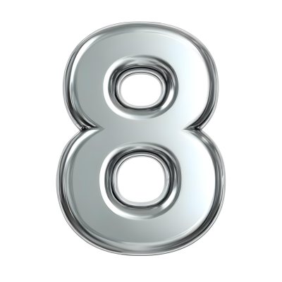 3d Model Silver Number Eight With Rounded Edges Metallic Texture Shiny Surface Smooth Finish Simple Design Isolated On A White Background Studio Lighting Figure Octane Render Volumetric Highly Detailed Videogam 20 Cc0b