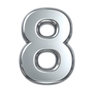 3d Model Silver Number Eight With Rounded Edges Metallic Texture Shiny Surface Smooth Finish Simple Design Isolated On A White Background Studio Lighting Figure Octane Render Volumetric Highly Detailed Videogam 24 B6ea