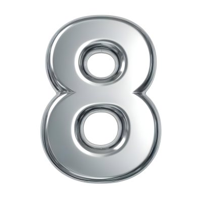 3d Model Silver Number Eight With Rounded Edges Metallic Texture Shiny Surface Smooth Finish Simple Design Isolated On A White Background Studio Lighting Figure Octane Render Volumetric Highly Detailed Videogam 4 667d