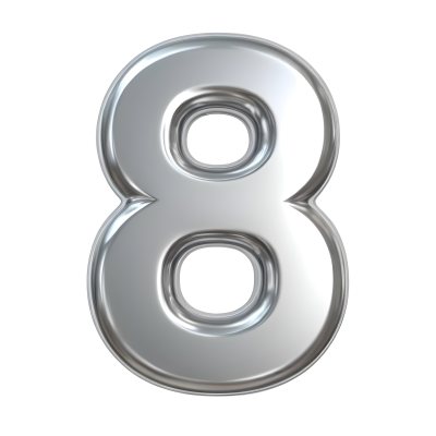 3d Model Silver Number Eight With Rounded Edges Metallic Texture Shiny Surface Smooth Finish Simple Design Isolated On A White Background Studio Lighting Figure Octane Render Volumetric Highly Detailed Videogam 5 A7f5