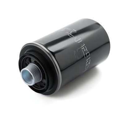 A Black Oil Filter With A Black Threaded Insert Lying On A Black Surface With A Slight Shadow Showcasing Its Cylindrical Shape And Construction 10 D3c3