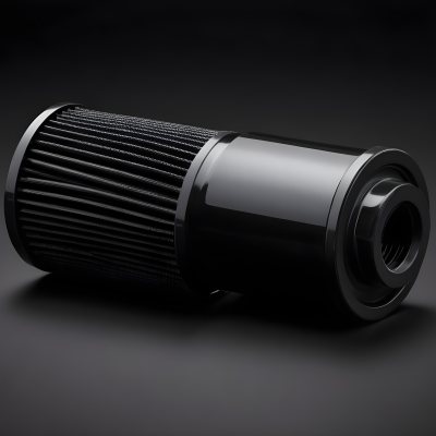 A Black Oil Filter With A Black Threaded Insert Lying On A Black Surface With A Slight Shadow Showcasing Its Cylindrical Shape And Construction 11 6b06