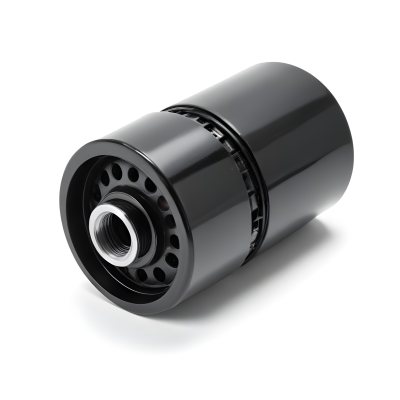 A Black Oil Filter With A Black Threaded Insert Lying On A Black Surface With A Slight Shadow Showcasing Its Cylindrical Shape And Construction 5 C513