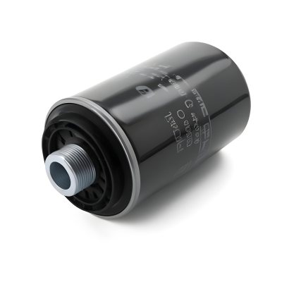 A Black Oil Filter With A Black Threaded Insert Lying On A Black Surface With A Slight Shadow Showcasing Its Cylindrical Shape And Construction 8 9dc8