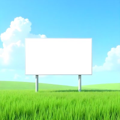 A Blank Billboard In A Green Field With A Blue Sky And White Clouds The Billboard Is White And Rectangular The Field Is Green And Grassy 11 Dfe0