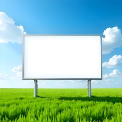 A Blank Billboard In A Green Field With A Blue Sky And White Clouds The Billboard Is White And Rectangular The Field Is Green And Grassy 13 B5eb