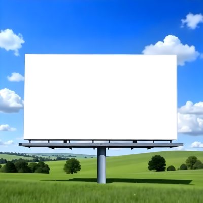 A Blank Billboard In A Green Field With A Blue Sky And White Clouds The Billboard Is White And Rectangular The Field Is Green And Grassy 16 7a57