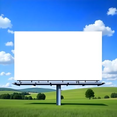 A Blank Billboard In A Green Field With A Blue Sky And White Clouds The Billboard Is White And Rectangular The Field Is Green And Grassy 26 F9a9