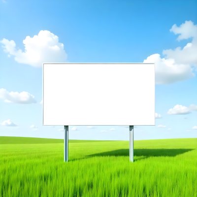 A Blank Billboard In A Green Field With A Blue Sky And White Clouds The Billboard Is White And Rectangular The Field Is Green And Grassy 4 Ba5b