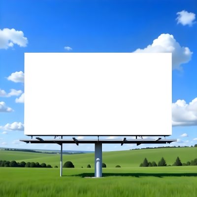 A Blank Billboard In A Green Field With A Blue Sky And White Clouds The Billboard Is White And Rectangular The Field Is Green And Grassy 5 E553