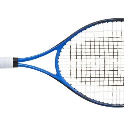 A Blue And Black Tennis Racket With Blue Handle Centered On A Blue Background Studio Shot High Resolution Detailed Strings Clean Aesthetic Sports Equipment 14 31ad