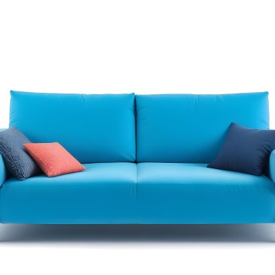 A Blue Sofa With Two Pillows One White And One White In A White Background 20 Cd15