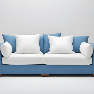A Blue Sofa With Two Pillows One White And One White In A White Background 29 C648