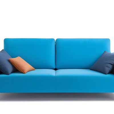 A Blue Sofa With Two Pillows One White And One White In A White Background 40 44d4