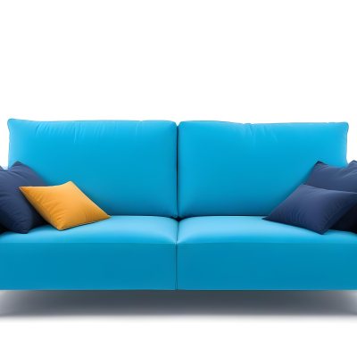 A Blue Sofa With Two Pillows One White And One White In A White Background 43 89a4