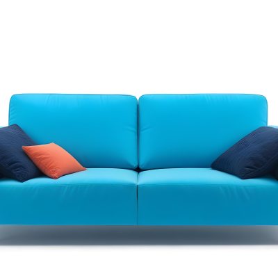 A Blue Sofa With Two Pillows One White And One White In A White Background 45 9cd8