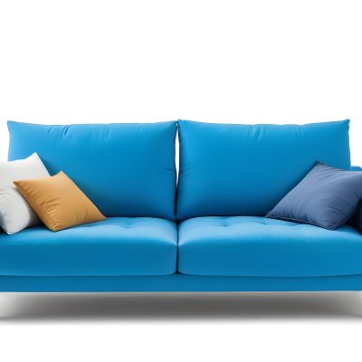 A Blue Sofa With Two Pillows One White And One White In A White Background 46 D4c5