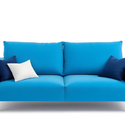 A Blue Sofa With Two Pillows One White And One White In A White Background 7 4bce