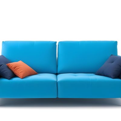 A Blue Sofa With Two Pillows One White And One White In A White Background 8 Ccd4