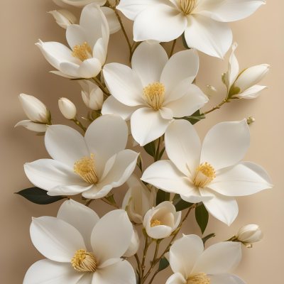 A Bouquet Of Large Delicate White Flowers With Golden Centers Against A Beige Background The Flowers Appear To Be Magnolias Or Similar Large Blossoms With Intricate Petal Structures And Curving Stems 15 2809
