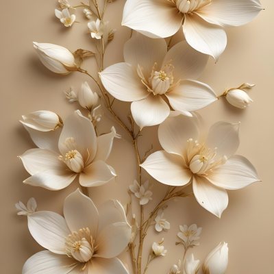 A Bouquet Of Large Delicate White Flowers With Golden Centers Against A Beige Background The Flowers Appear To Be Magnolias Or Similar Large Blossoms With Intricate Petal Structures And Curving Stems 5 1751