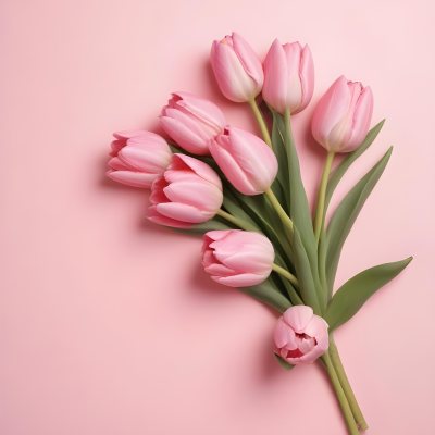A Bouquet Of Pink Tulips In A Glass Vase Against A Pink Background 250 584c