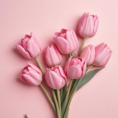 A Bouquet Of Pink Tulips In A Glass Vase Against A Pink Background 495 C63f