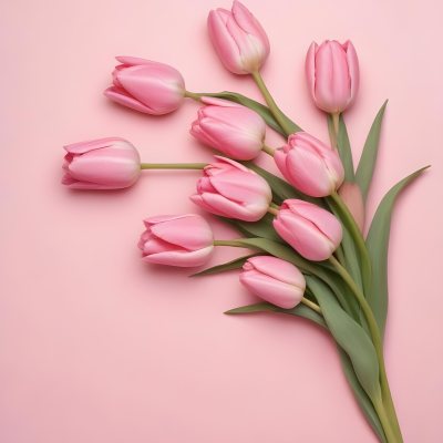 A Bouquet Of Pink Tulips In A Glass Vase Against A Pink Background 53 8136
