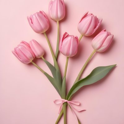 A Bouquet Of Pink Tulips In A Glass Vase Against A Pink Background 54 D4c1